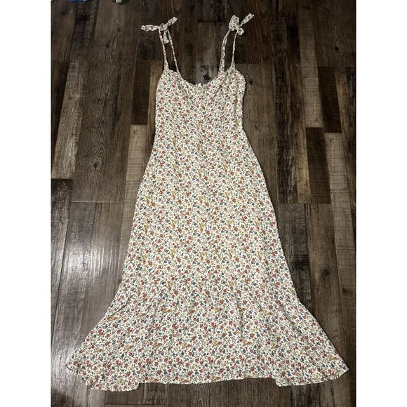 Reformation Nikita Dress Floral Midi Tie Strap Red White Blue Size 12 - Picture 2 of 6
